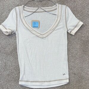 Women's V-Neck Ribbed Top - Cream